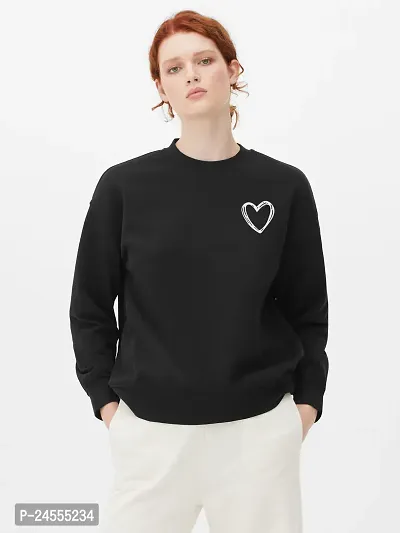 Classic Fleece Round Neck Full Sleeve Printed Sweatshirt for Women