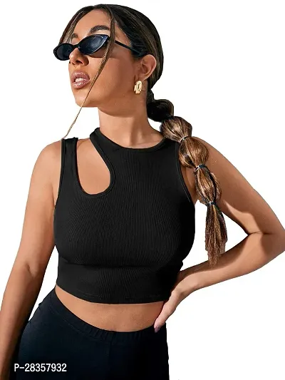 Calm Down Sleeveless Ribbed Crop Top for Women-thumb0