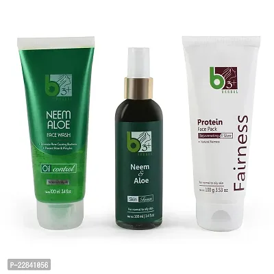 B3+ herbal oil control treatment kit combo neem  aloe face wash, neem  aloe toner, protein face pack-thumb0