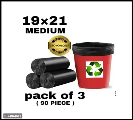 Premium Oxo - Biodegradable Garbage Bags 19 X 21 Inches (Medium) 90 Bags (3 Rolls) Dustbin Bag/Trash Bag - Black Color-thumb0