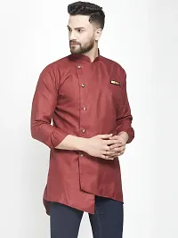 Banity Bey Stylish Maroon Cotton Short Kurta for Men-thumb3