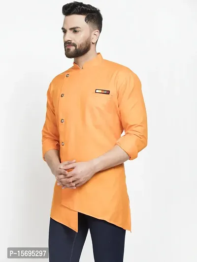 Banity Bey Stylish Orange Cotton Short Kurta for Men-thumb2