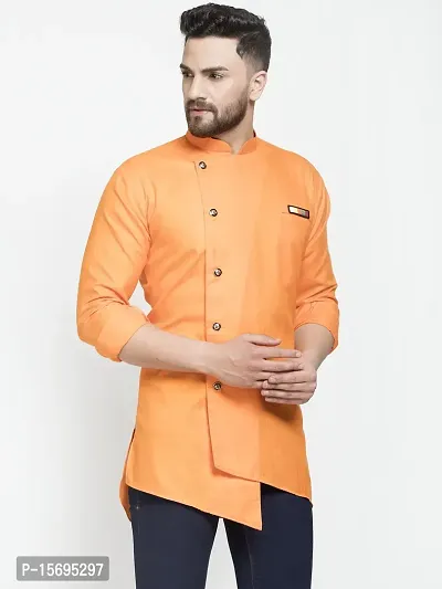 Banity Bey Stylish Orange Cotton Short Kurta for Men-thumb3