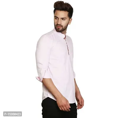 Banity Bey Men's Cotton Blend Stylish Pink Shirt Cum Kurta-thumb4