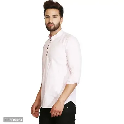 Banity Bey Men's Cotton Blend Stylish Pink Shirt Cum Kurta-thumb3