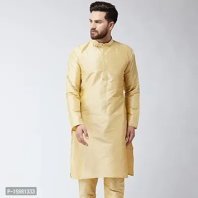 Banity Bey Dupion Silk Gold Regular Fit Kurta for Men