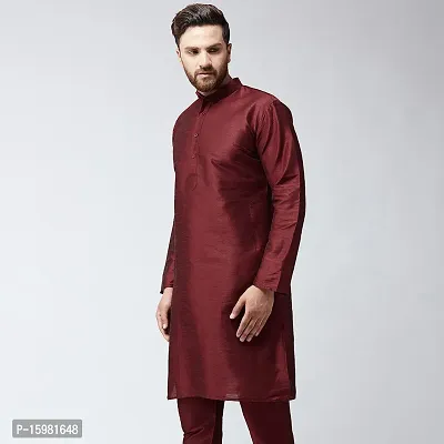 Banity Bey Dupion Silk Maroon Regular Fit Kurta for Men-thumb2