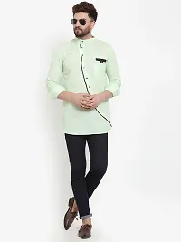 Banity Bey Cotton Blend Designer Short Kurta for Men (Light Green)-thumb1