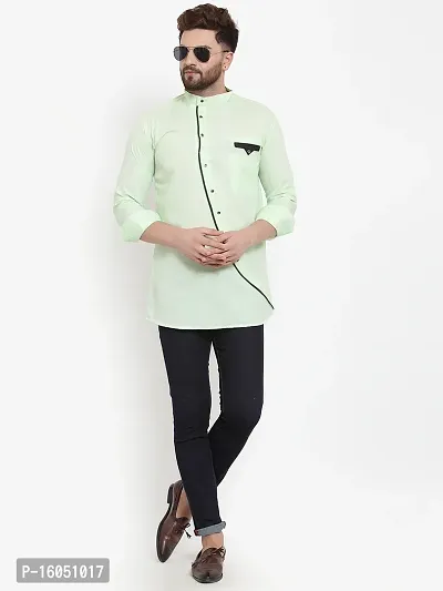 Banity Bey Cotton Blend Designer Short Kurta for Men (Light Green)-thumb2