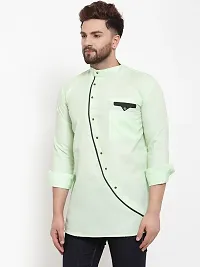 Banity Bey Cotton Blend Designer Short Kurta for Men (Light Green)-thumb3