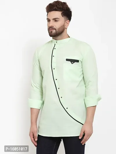 Banity Bey Cotton Blend Designer Short Kurta for Men (Light Green)-thumb4