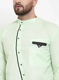 Banity Bey Cotton Blend Designer Short Kurta for Men (Light Green)-thumb4