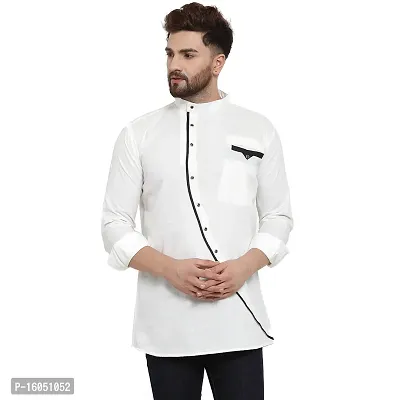 Banity Bey Cotton Blend Designer Short Kurta for Men (White)-thumb0