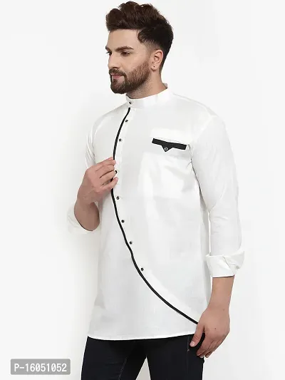 Banity Bey Cotton Blend Designer Short Kurta for Men (White)-thumb5