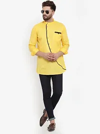 Banity Bey Cotton Blend Designer Short Kurta for Men (Yellow)-thumb1