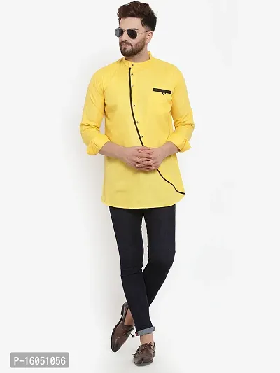 Banity Bey Cotton Blend Designer Short Kurta for Men (Yellow)-thumb2