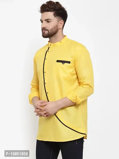 Banity Bey Cotton Blend Designer Short Kurta for Men (Yellow)-thumb4