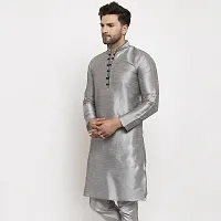 Bontestitch Dupion Silk Regular Fit Kurta for Men (Silver)-thumb1