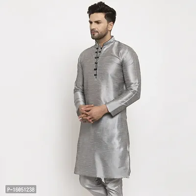 Bontestitch Dupion Silk Regular Fit Kurta for Men (Silver)-thumb2