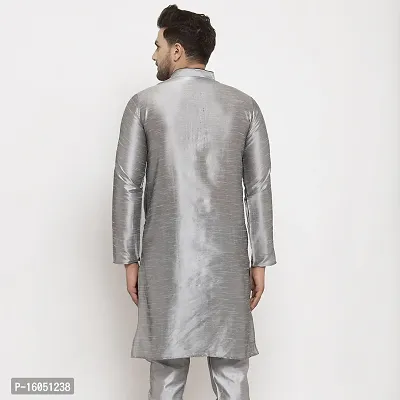 Bontestitch Dupion Silk Regular Fit Kurta for Men (Silver)-thumb3