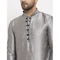 Bontestitch Dupion Silk Regular Fit Kurta for Men (Silver)-thumb3