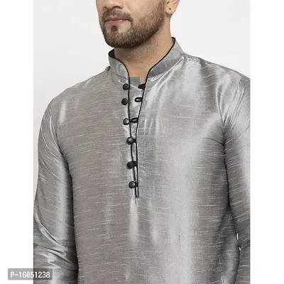 Bontestitch Dupion Silk Regular Fit Kurta for Men (Silver)-thumb4