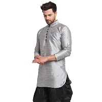 Banity Bey Men's Dupion Regular Fit Kurta |Soft and Comfortable Kurta |Ethnic Kurta Special for Mens (Silver)-thumb1