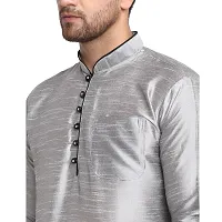 Banity Bey Men's Dupion Regular Fit Kurta |Soft and Comfortable Kurta |Ethnic Kurta Special for Mens (Silver)-thumb3