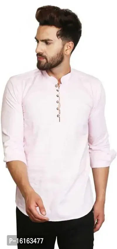 Banity Bey Men's Cotton Blend Stylish Shirt Cum Kurta (Pink)-thumb0