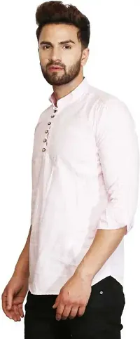 Banity Bey Men's Cotton Blend Stylish Shirt Cum Kurta (Pink)-thumb2