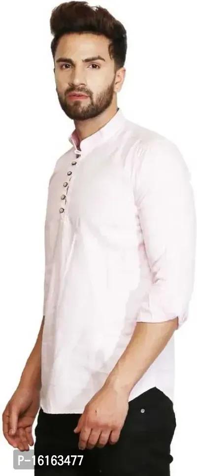 Banity Bey Men's Cotton Blend Stylish Shirt Cum Kurta (Pink)-thumb3