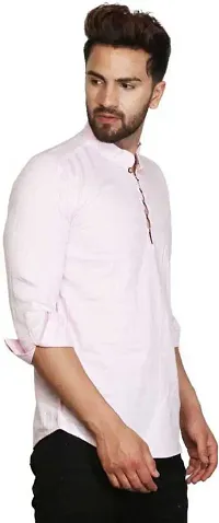 Banity Bey Men's Cotton Blend Stylish Shirt Cum Kurta (Pink)-thumb3