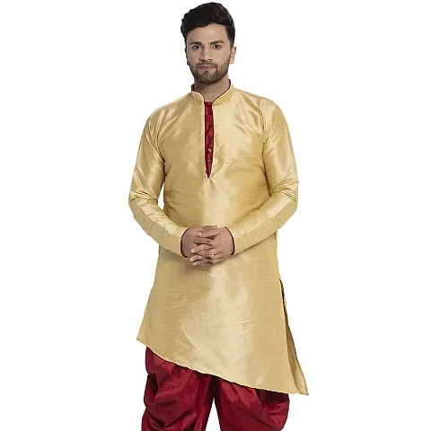 Reliable Dupion Silk Asymmetric Solid Long Length Kurta For Men