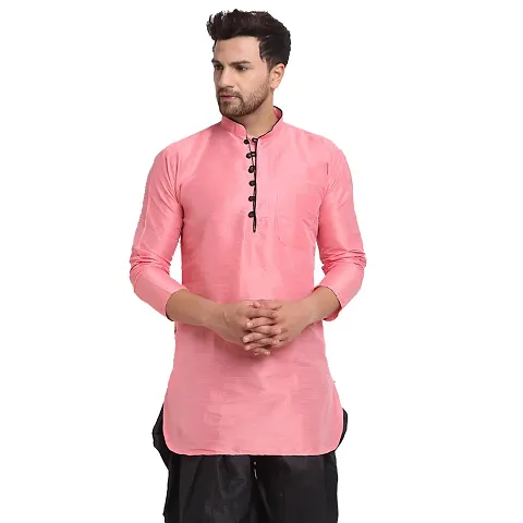 Banity Bey Men's Dupion Regular Fit Kurta |Soft and Comfortable Kurta |Ethnic Kurta Special for Mens (Pink)