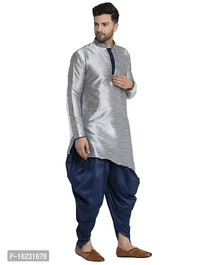 Banity Bey Men's Dupion Silk Dhoti | Men Elastic Readymade Dhoti Ready to Wear (Navy Blue)-thumb2
