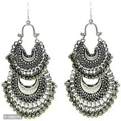 Afghani Silver Brass Chandbali Earrings Metal Chandbali Earring