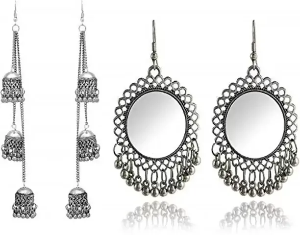Combo pack of 2 Oxidised Silver Earring German Silver Drops and Danglers