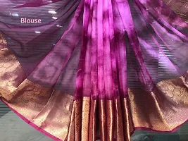 Elegant Purple Organza Designer Saree With Zari Border Attached Blouse-thumb1