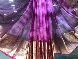 Elegant Purple Organza Designer Saree With Zari Border Attached Blouse-thumb2