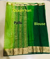 Elegant Green Organza Designer Saree With Zari Border Attached Blouse-thumb1