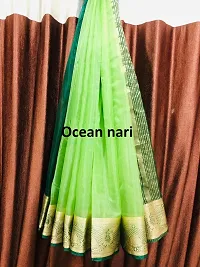 Elegant Green Organza Designer Saree With Zari Border Attached Blouse-thumb3