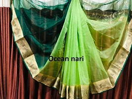 Elegant Green Organza Designer Saree With Zari Border Attached Blouse-thumb4