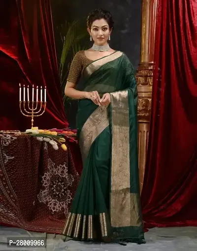 Elegant Green Organza Designer Saree With Zari Border Attached Blouse