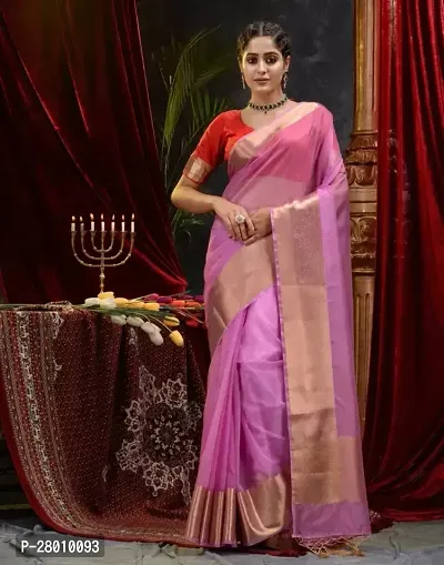 Elegant Purple Organza Designer Saree With Zari Border Attached Blouse