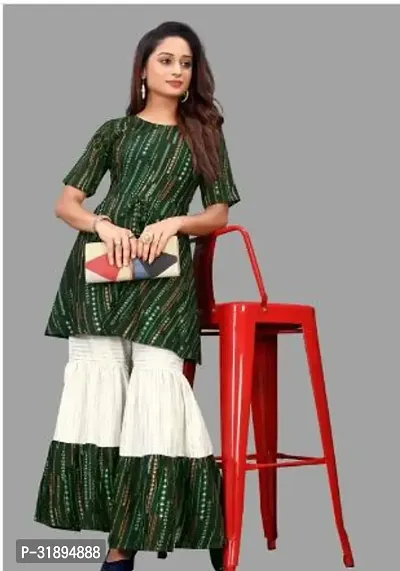 Stylish Green Rayon Printed Kurta Bottom Set For Women-thumb0