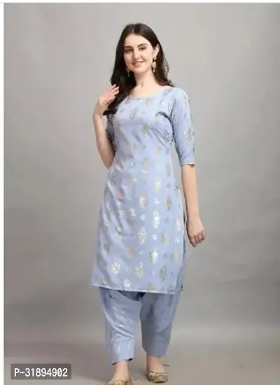 Stylish Grey Rayon Printed Kurta Bottom Set For Women-thumb0