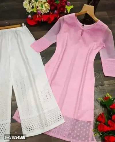 Stylish Pink Georgette Kurta Bottom Set For Women