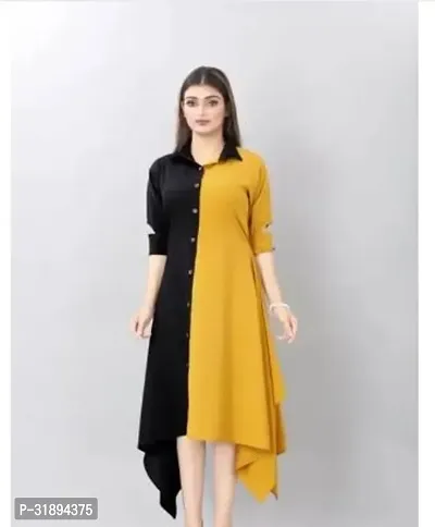 Stylish Multicoloured Crepe Colourblocked Shirt Dress For Women-thumb0