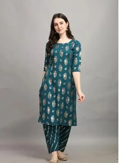 Stylish Rayon Printed A-Line Kurta Bottom Set