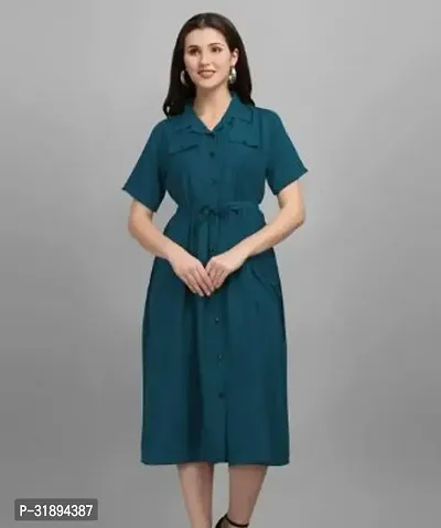 Stylish Green Rayon Solid Fit And Flare Dress For Women-thumb0